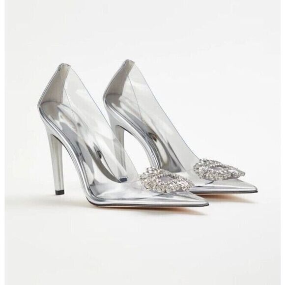 Good American Sz 7.5 Clear Cinder-F*cking-Rella Jeweled Stiletto Pumps $195 - Picture 1 of 15